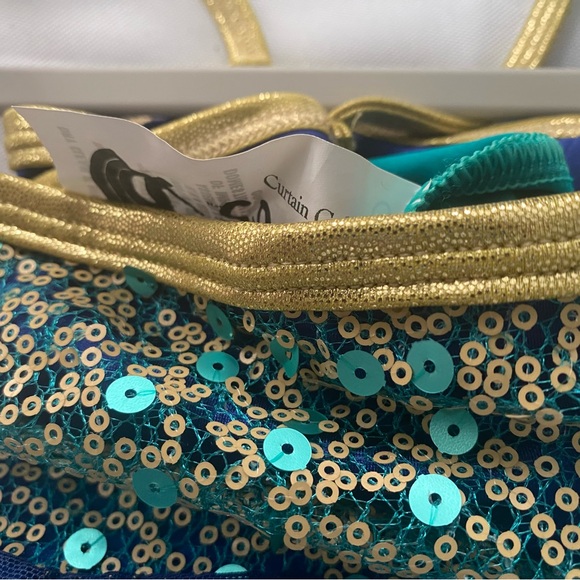 Curtain Call Flowers in Bloom Blue & Gold Dance Costume Empire Waist Dress - Picture 3 of 4